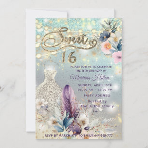 Invitation parties scintillant cool boho florale