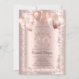 Invitation Parties scintillant, Couronne, Ballons 30e anniver