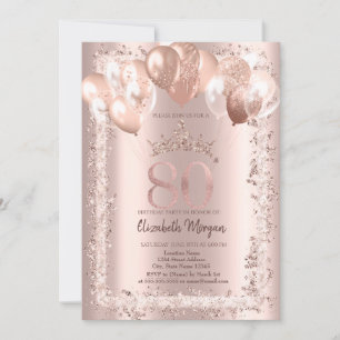 Invitation Parties scintillant, Couronne, Ballons 80e anniver