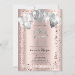 Invitation Parties scintillant, Couronne d'argent, Ballons 75