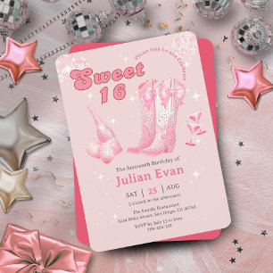 Invitation Parties scintillant Cowgirl Boot rose Sweet 16 Inv