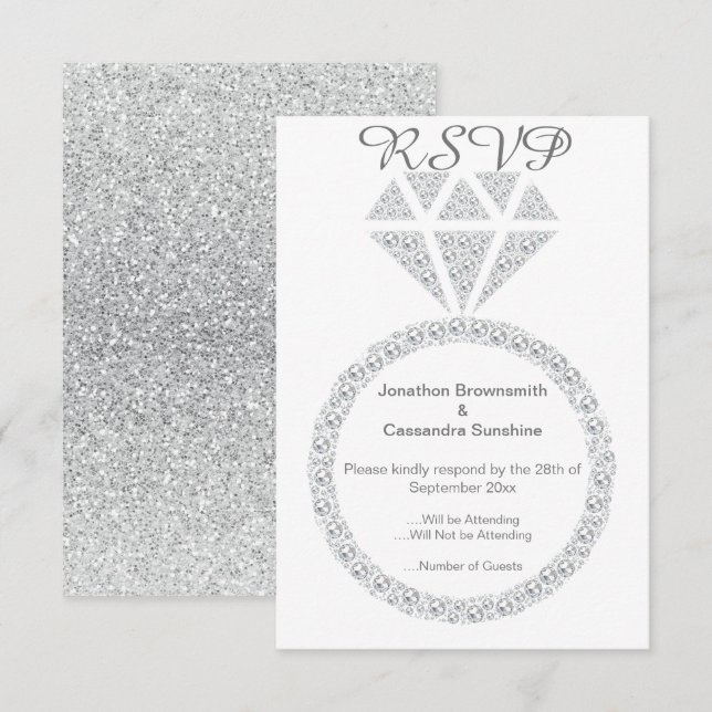 Invitation Parties scintillant D'ANNEAU DE DIAMANT ÉLÉGANT RS (Devant / Derrière)