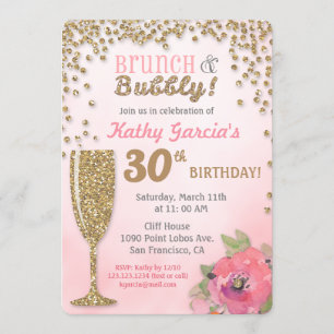 Invitation Parties scintillant d'anniversaire Brunch et Bubbl