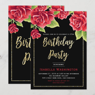 Invitation Parties scintillant d'anniversaire Red Roses Black