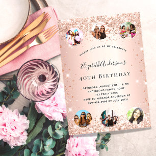 Invitation Parties scintillant d'anniversaire rose or blush p