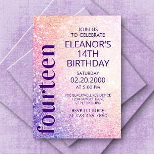 Invitation Parties scintillant d'anniversaire violet rose
