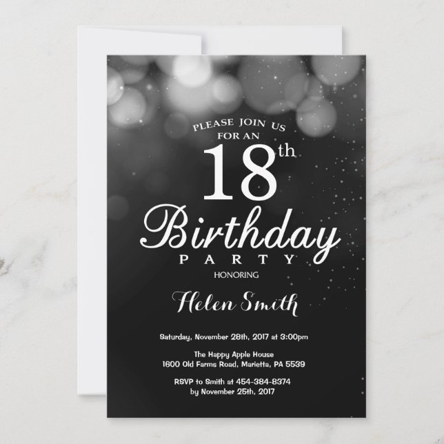 Invitation Parties scintillant d'argent 18e anniversaire Cart (Devant)