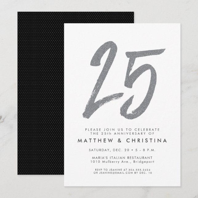 Invitation Parties scintillant d'argent 25e anniversaire invi (Devant / Derrière)