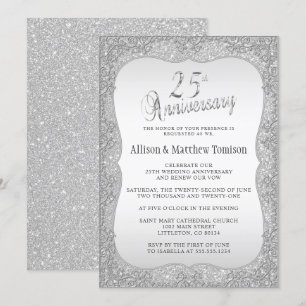 Invitation Parties scintillant d'argent 25e anniversaire Mari