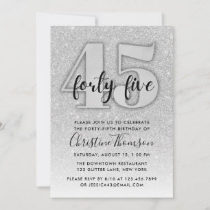 Invitation Parties scintillant d'argent 45e anniversaire Invi