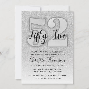 Invitation Parties scintillant d'argent 52ème anniversaire In