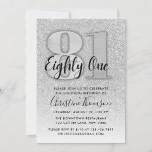 Invitation Parties scintillant d'argent 81ème anniversaire In