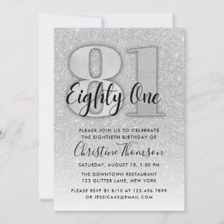 Invitation Parties scintillant d'argent 81ème anniversaire In