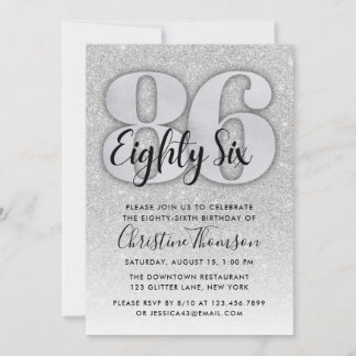 Invitation Parties scintillant d'argent 86e anniversaire Invi