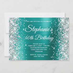 Invitation Parties scintillant d'argent Aqua Turquoise Monogr
