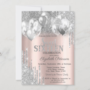 Invitation Parties scintillant d'argent Ballons Rose Gold Swe