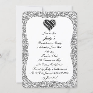 Invitation Parties scintillant d'argent Black Heart Bachelore