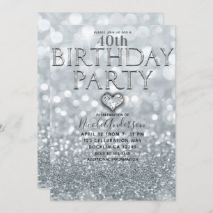 Invitation Parties scintillant d'argent blanc Bokeh Glam