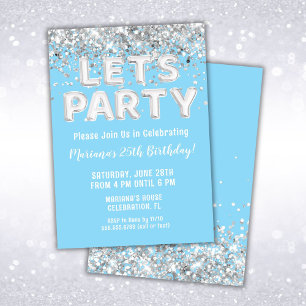 Invitation Parties scintillant d'argent bleu clair fête d'ann