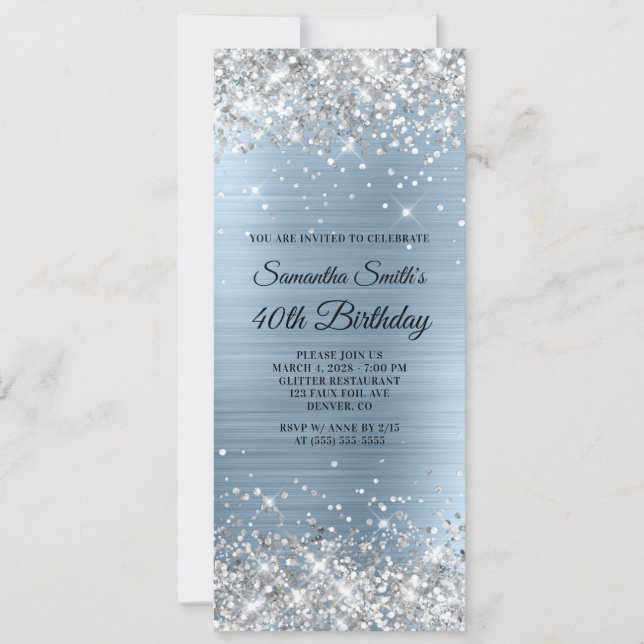 Invitation Parties scintillant d'argent bleu clair huile 40e  (Devant)