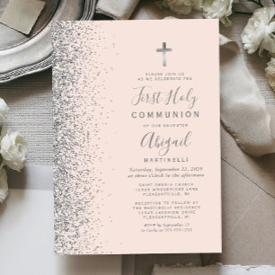 Invitation Parties scintillant d'argent Blush rose première s