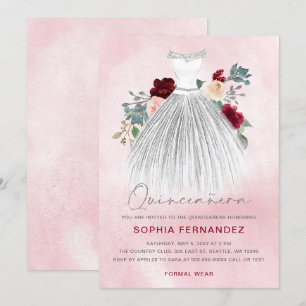 Invitation Parties scintillant d'argent Bourgogne Robe Floral
