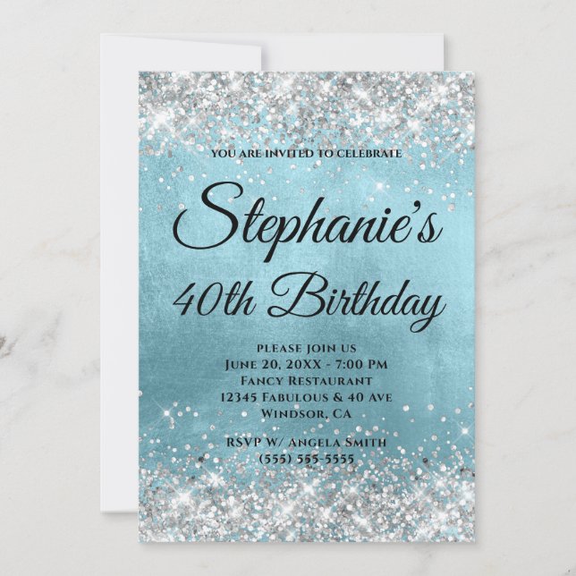 Invitation Parties scintillant d'argent brillant bleu huile F (Devant)