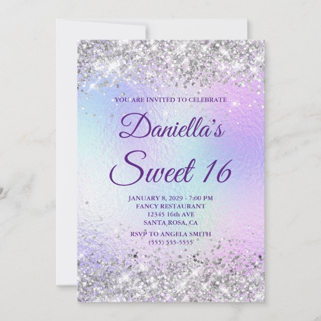 Invitation Parties scintillant d'argent brillant Iridescente  (Devant)