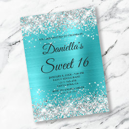 Invitation Parties scintillant d'argent brillant Turquoise bl