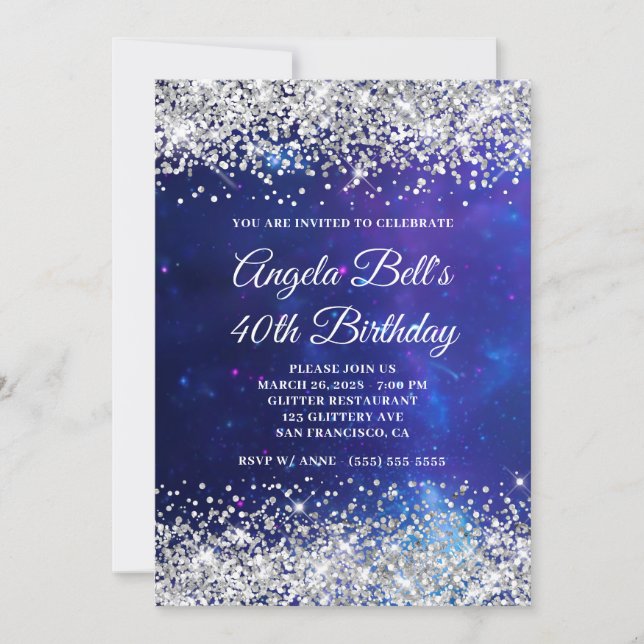 Invitation Parties scintillant d'argent Celestial Aqua Blue 4 (Devant)