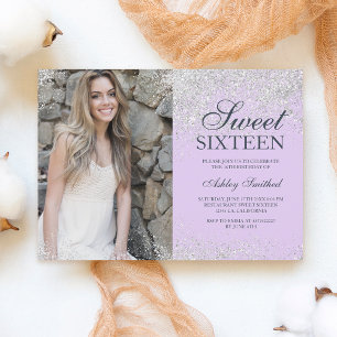 Invitation Parties scintillant d'argent chic lavande photo Sw