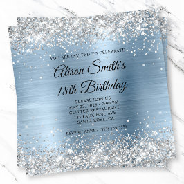 Invitation Parties scintillant d'argent clair Monogramme bleu