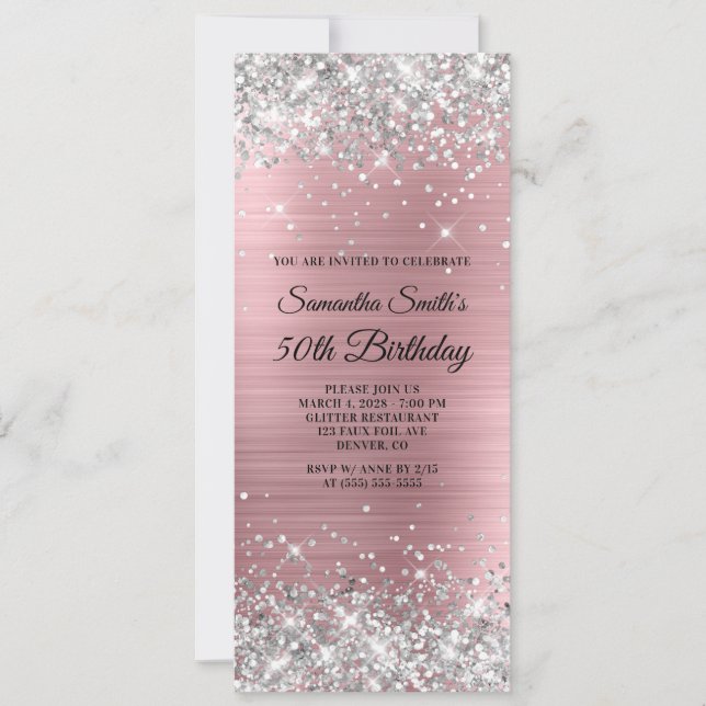 Invitation Parties scintillant d'argent Clair Pink Foil 50e a (Devant)