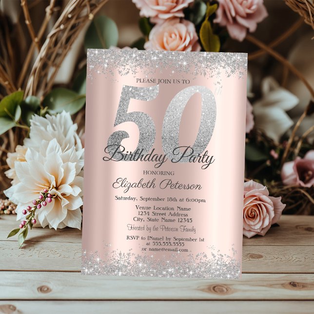 Invitation Parties scintillant d'argent Confetti Rose Gold 50 (Créateur téléchargé)