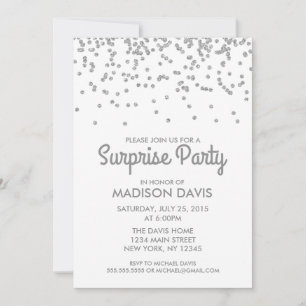 Invitation Parties scintillant d'argent Confetti Surprise fêt
