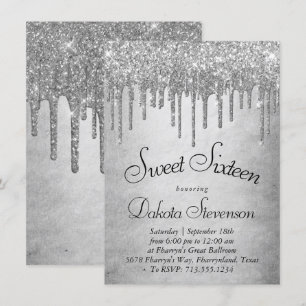 Invitation Parties scintillant d'argent de dépôt   Sweet sixt