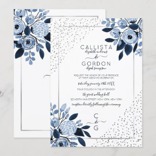 Invitation Parties scintillant d'argent de la marine Confetti