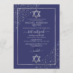 Invitation Parties scintillant d'argent de la marine Confetti