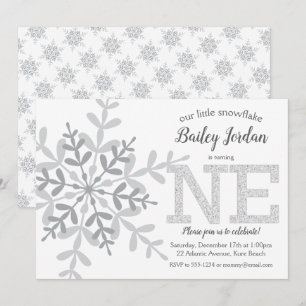 Invitation Parties scintillant d'argent de Little Snowflake 1