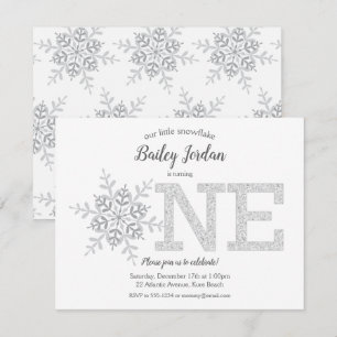 Invitation Parties scintillant d'argent de Little Snowflake 1