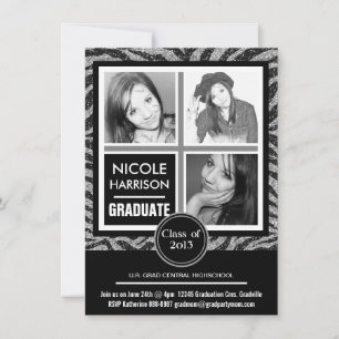 Invitation Parties scintillant d'argent de Mod Faux Zebra 3 -