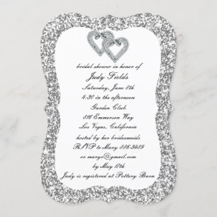 Invitation Parties scintillant d'argent Diamond Hearts Fête d