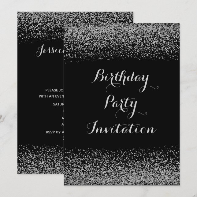Invitation Parties scintillant d'argent élégant Anniversaire (Devant / Derrière)