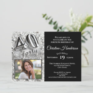 Invitation Parties scintillant d'argent Élégante photo 40e fê