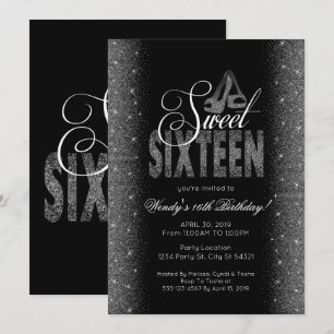 Invitation Parties scintillant d'argent en grève Sweet 16 inv