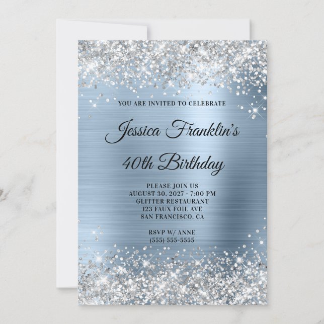 Invitation Parties scintillant d'argent Fille bleu pâle Foil  (Devant)