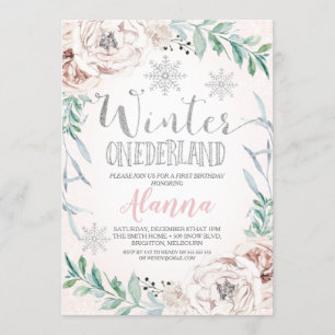 Invitation Parties scintillant d'argent floral Hiver Onederla