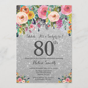 Invitation Parties scintillant d'argent Floral Surprise 80e a
