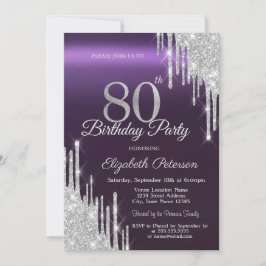 Invitation Parties scintillant d'argent gouttes foncé violet 