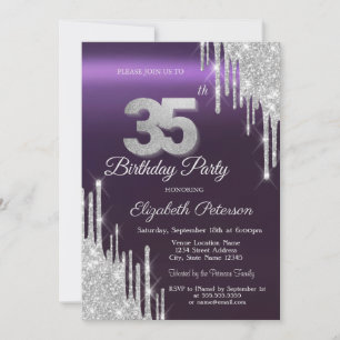 Invitation Parties scintillant d'argent gouttes foncé violet 